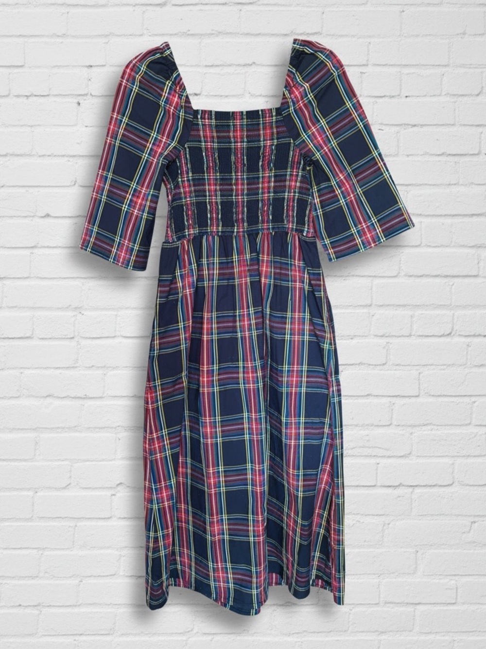 J. Crew Navy Plaid Square-Neck Maxi Dress